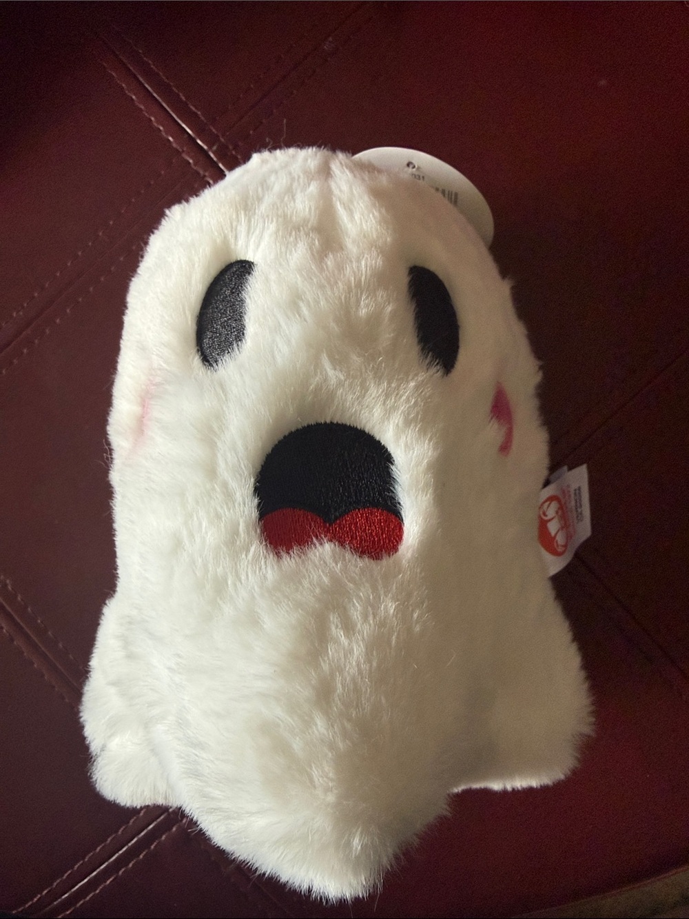 White Plush Ghost Pillow with Embroidered Face 6”